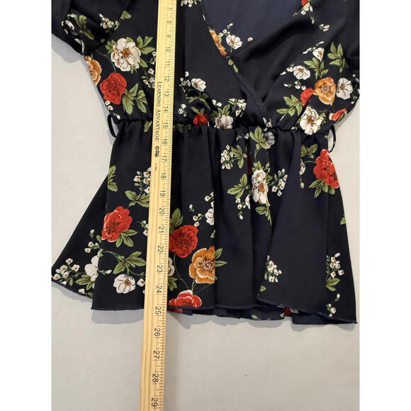 Black Floral Long Sleeve Lightweight Wrap Blouse By Shein Womens Medium - Picture 6 of 7